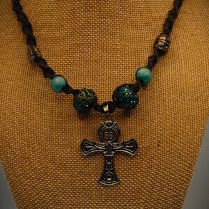 Egyptian Ankh Black 14 3/4" Hemp Handmade Necklace